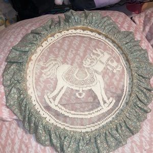 Vintage Rocking horse Lace Picture round framed wall decor